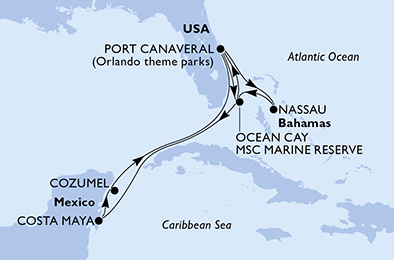 Itinerar plavby lodí - Plavba lodí MSC Cruises