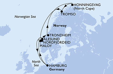 Itinerar plavby lodí - Plavba lodí Honningsvag